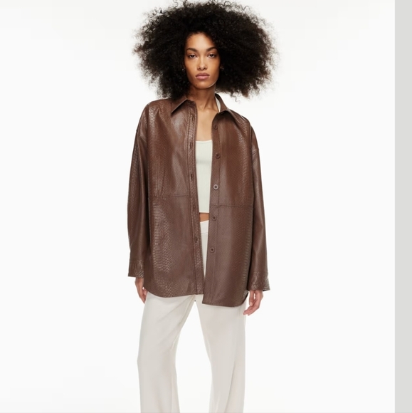 Aritzia Babaton Pellin Shirt Jacket Vegan Leather Brown Python Print Size Small - Picture 1 of 15